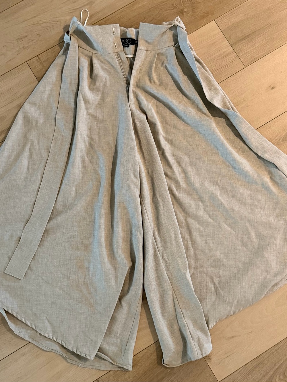PatBO Light Gray Wide-Leg Tie-Waist Palazzo